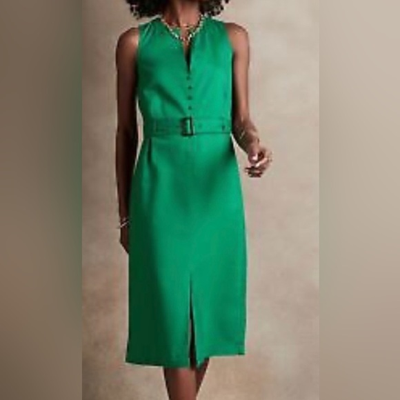 Banana Republic Kelly Green Linen midi Dress Sz 10 - Picture 3 of 3